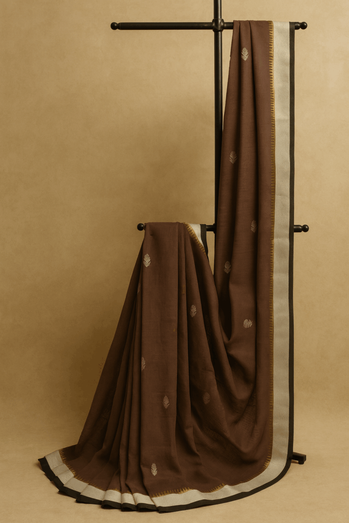 2f62cc70-2af1-4da6-9c09-a0c5936622f4 Brown Elegance Linen Cotton Saree - Image 1