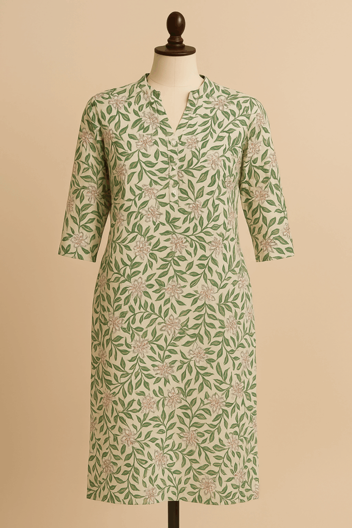 34cd759f-a678-4124-853b-947513b91284 Floral print Handloom Cotton Kurta - Image 1