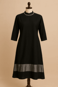 Black Handloom Cotton A-line Kurta
