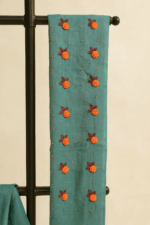 Teal Blue with Floral Embroidery Bamboo Tussar Silk Saree (1) - Image 3
