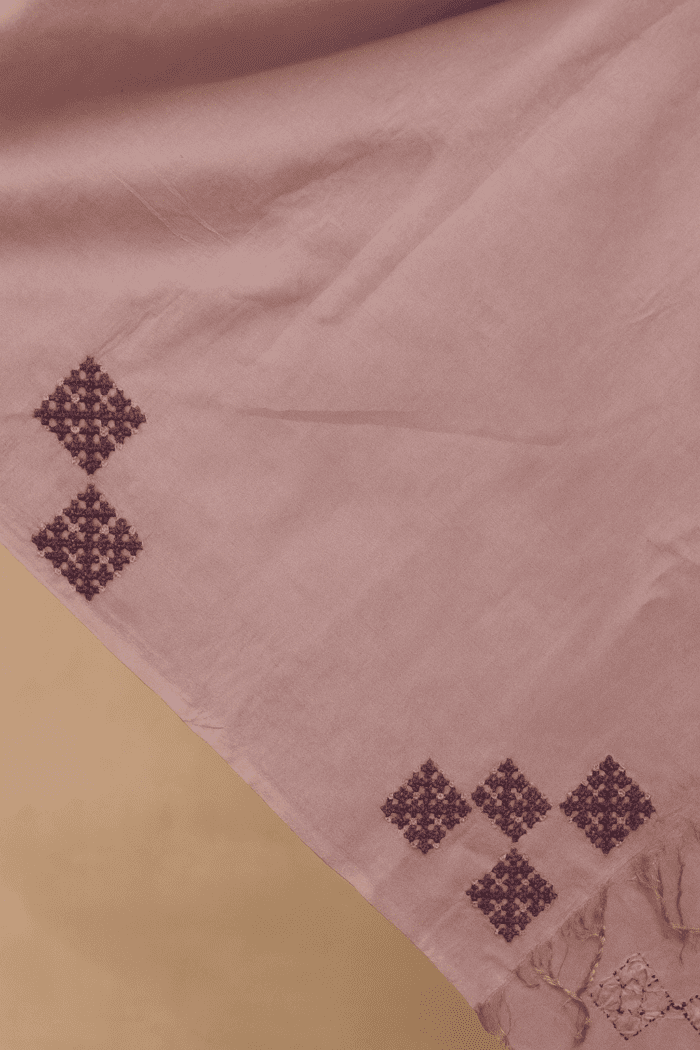 Lavender Grace Embroidery Bamboo Tussar Silk Saree (2) - Image 3