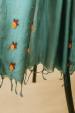 Teal Blue with Floral Embroidery Bamboo Tussar Silk Saree (1) - Image 2