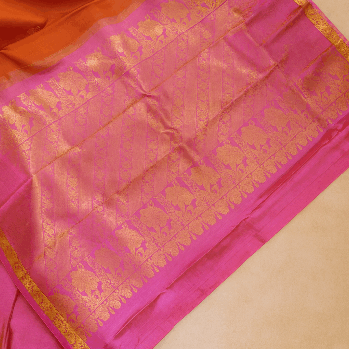 Orange with Golden Kanchipuram Silk Saree (52) - Image 3