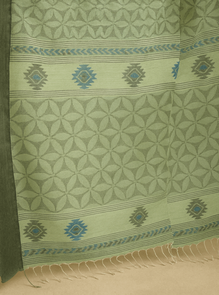 Green Elegance Linen Cotton Saree - Image 3
