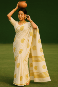Handloom Cotton Kuthampully Saree (4) - Image 2