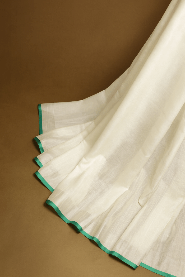 Green Blossom Elegance Linen Cotton Saree - Image 2