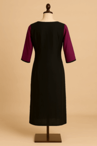 Black with Pink Border Cotton Kurta - Image 2