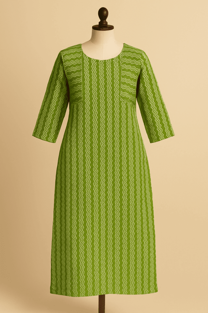 74140bb2-f171-4365-994d-2f803da73680 Green Handloom Cotton Kurta - Image 1