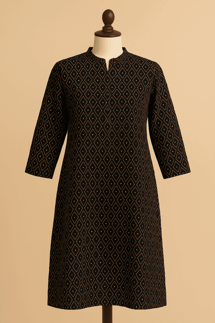 7ed55bf3-f371-438d-ab32-e71d03f7632c Black Handloom Cotton Kurta - Image 1