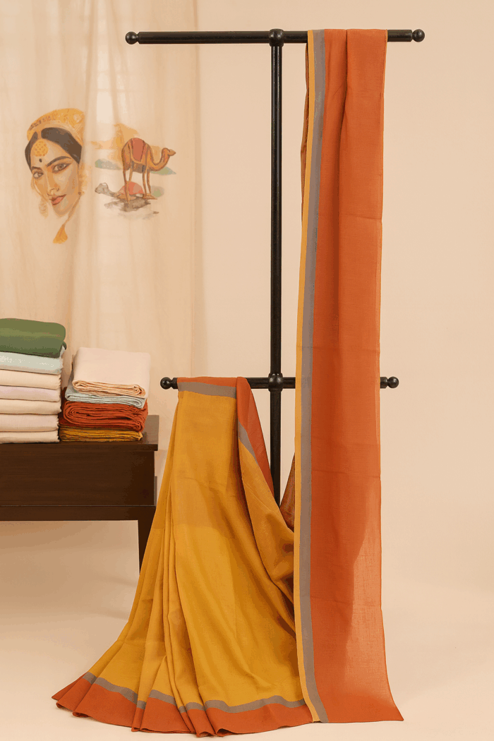 80856608-c0dc-43c8-aadc-7fc0f268ee5e Yellow and Red Balaramapuram Cotton Saree (6) - Image 1