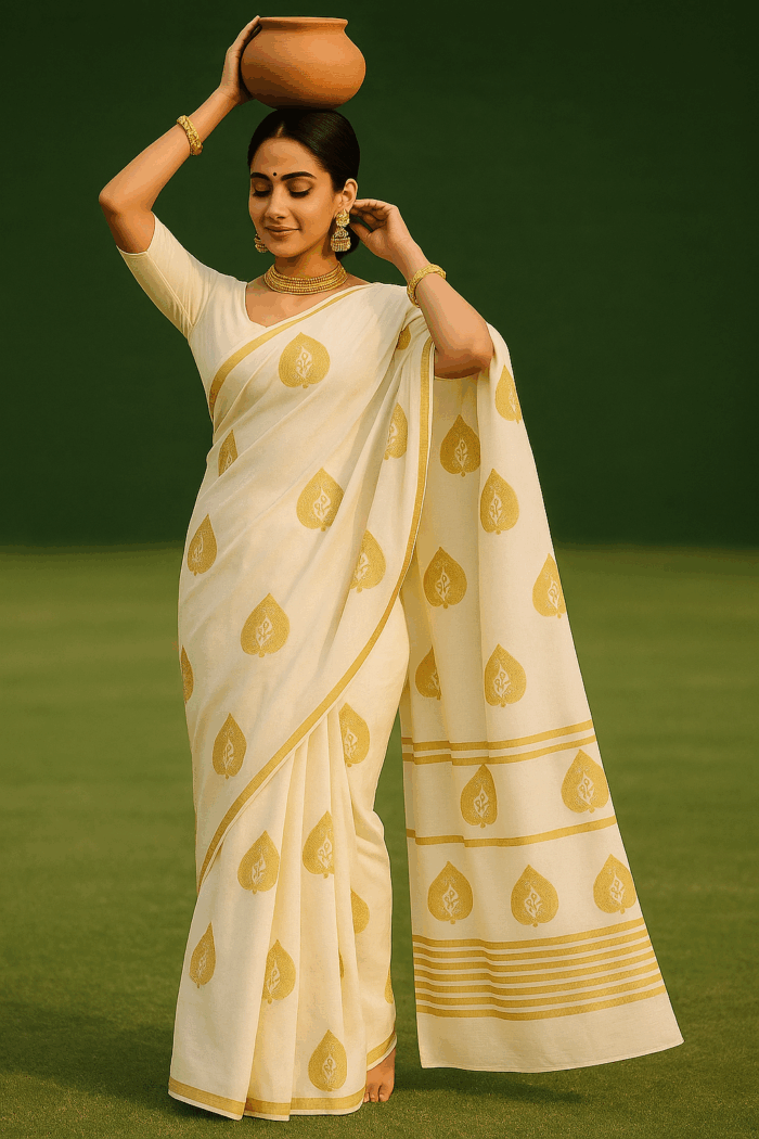 Handloom Cotton Kuthampully Saree (3) - Image 2