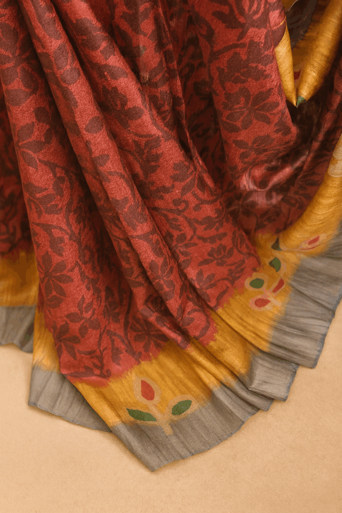 Floral Print Jute Silk Saree - Image 2