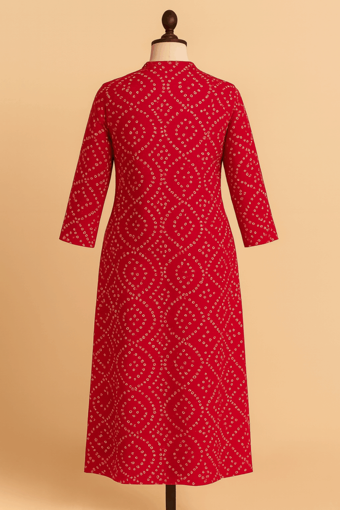 Red with White Cotton Kurta - Image 2