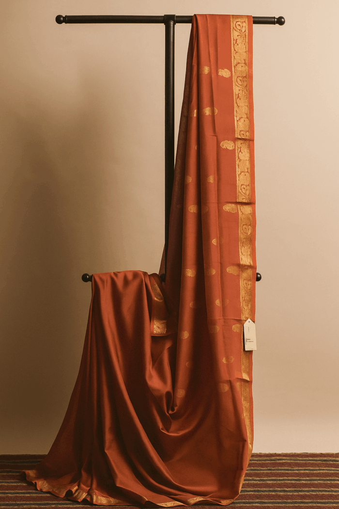 Orange with Golden Kanchipuram Silk Saree (52) - Image 2
