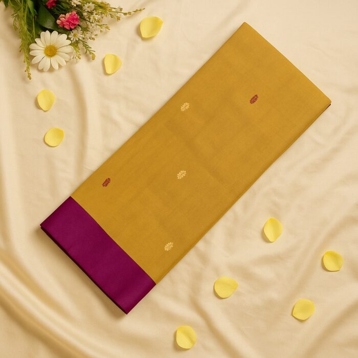 Golden brown and Purple Balaramapuram Saree (7) - Image 2