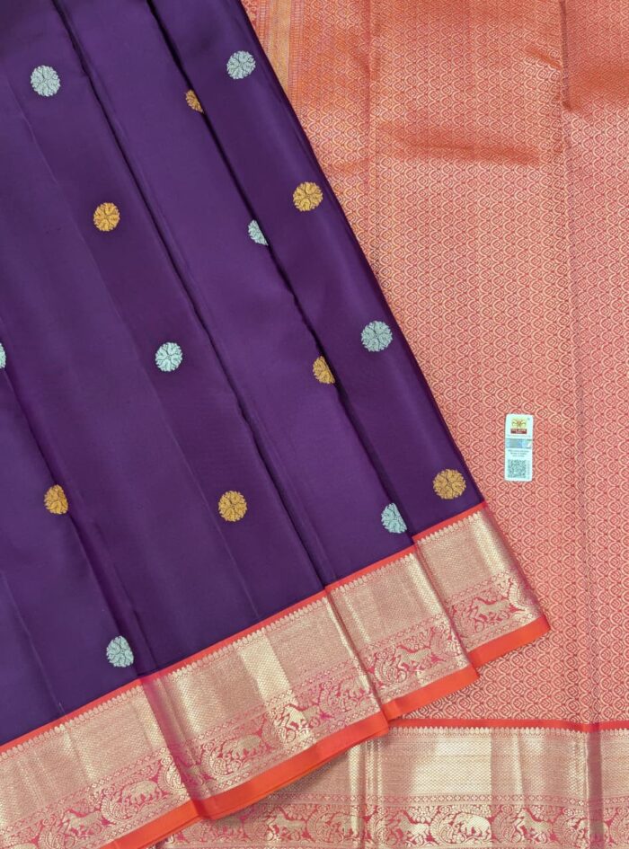 Violet Kanchipuram Saree (55) - Image 3