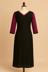 Black with Pink Border Cotton Kurta