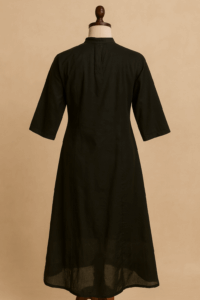 Black Handloom Cotton A-line Kurta - Image 2