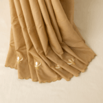 Cream Lotus Scallop Hand-Embroidered Bamboo Tussar Silk Saree (4) - Image 4