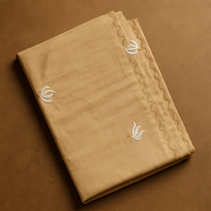 Cream Lotus Scallop Hand-Embroidered Bamboo Tussar Silk Saree (4) - Image 2
