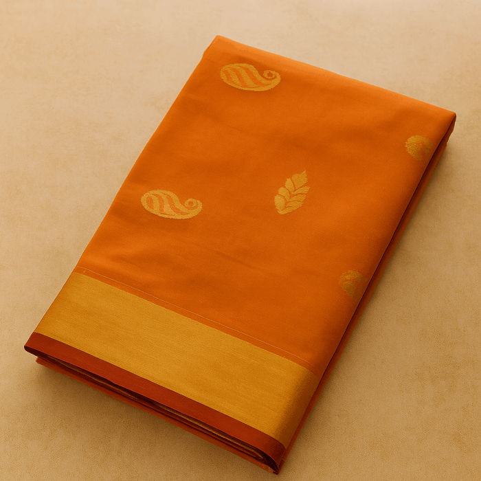 c9e414b8-2d65-4c5c-8dbe-ab8f4b8a6dc4 Orange with Golden Kanchipuram Silk Saree (52) - Image 1