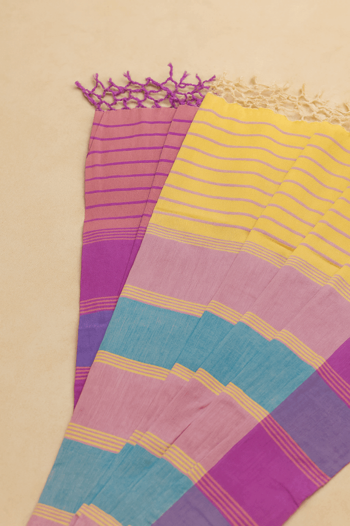 Yellow and Pink Balaramapuram Cotton Saree (1) - Image 3