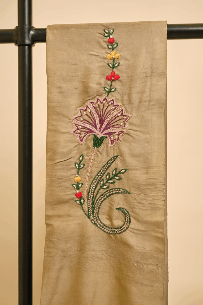 Olive green Hand Embroidery Matka Silk Saree (11) - Image 2