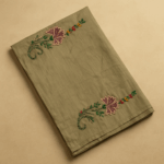 Olive green Hand Embroidery Matka Silk Saree (11) - Image 4