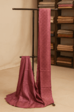 Dark Pink Embroidery Tussar Silk Saree (5)