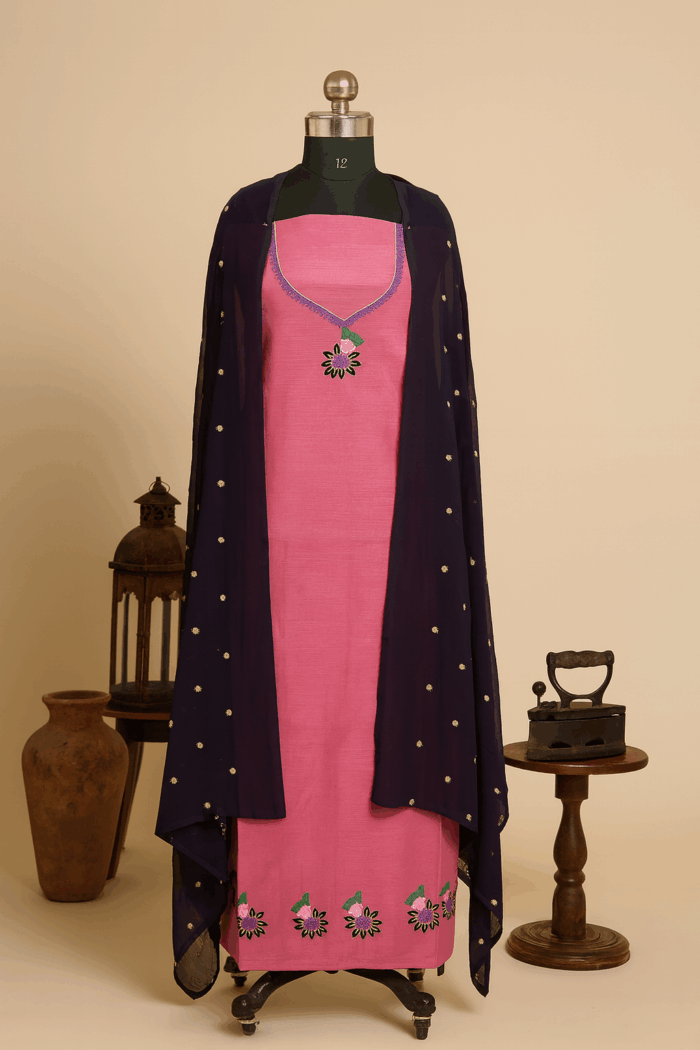 09b080f4-5653-4435-9f54-db1dfd447c84 Pink – 2-Piece Bamboo Tussar Silk Unstitched Salwar Set - Image 1