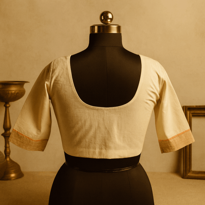 Ethereal Gold – Handloom Cotton Kasavu Blouse - Image 2