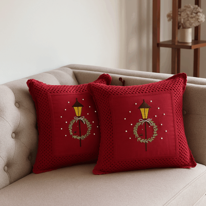 16c13(1) Lantern Wreath Crochet Cushion Cover (16*16 inches) - Image 1