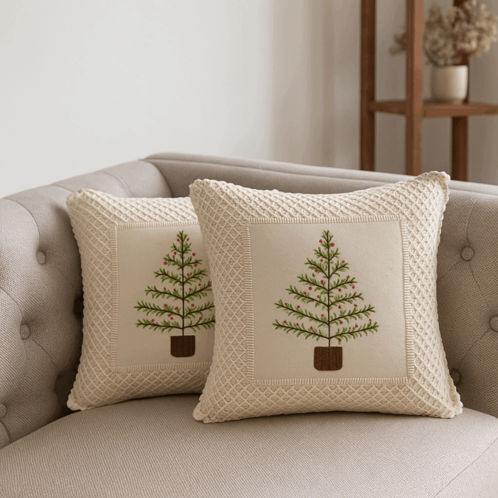16c14(1) Snow Pine Crochet Cushion Cover (16*16 inches) - Image 1