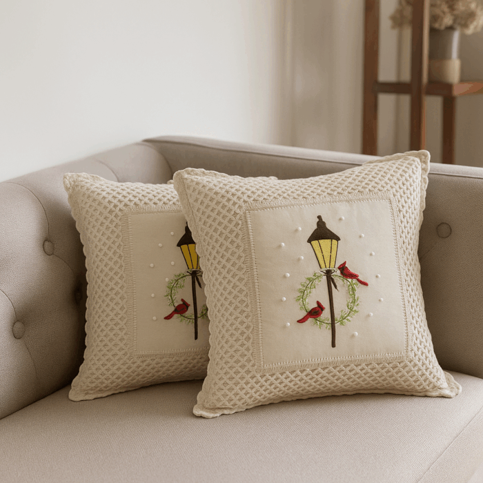 16c17(1) Cardinal Lantern Crochet Cushion Cover (16*16 inches) - Image 1