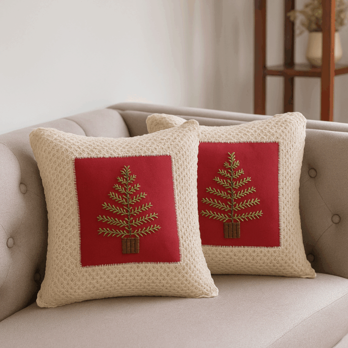 16c19(1) Evergreen Joy Crochet Cushion Cover(16*16 inches) - Image 1
