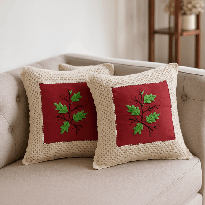 16c20(1) Holly Leaf Crochet Cushion Cover(16*16 inches) - Image 1