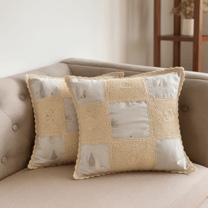 16c3(1) Handcrafted Winter Glow Crochet Cushion Cover (16×16 inches) - Image 1