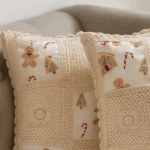 Handcrafted Gingerbread Joy Crochet Cushion Cover (16×16 inches) - Image 2