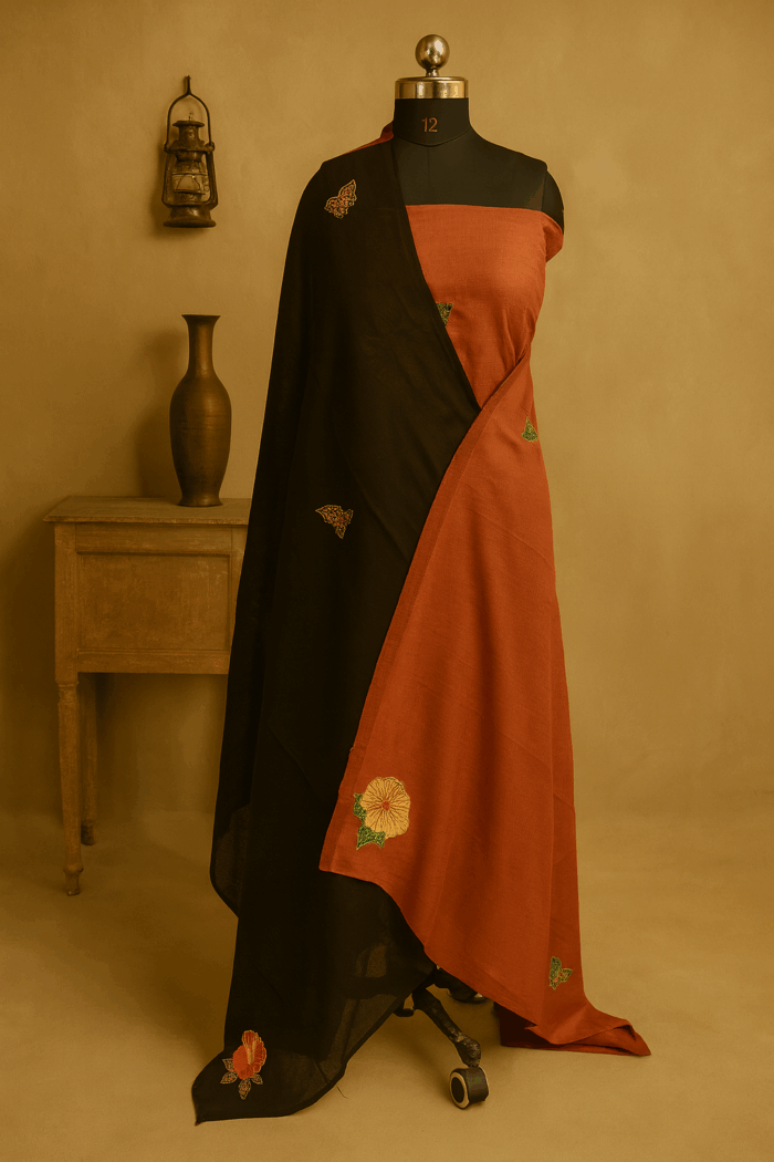 Orange – 2-Piece Cotton Linen Unstitched Salwar Set - Image 2