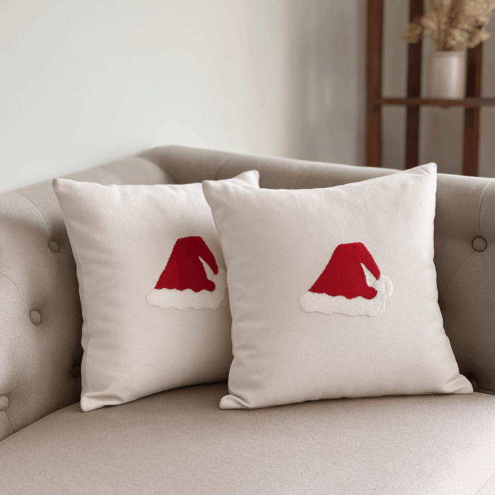 597c8685-cba3-4431-87dd-81ab011288c5 Classic Santa Hat Embroidery Cushion Cover (16*16 inches) - Image 1