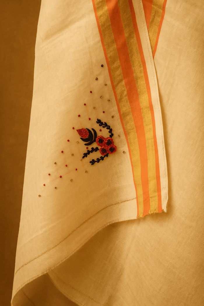 Off-white – 3-Piece Handloom Cotton Unstitched Salwar Set - Image 3