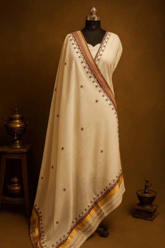 Off-white – 3-Piece Handloom Cotton Unstitched Salwar Set - Image 2