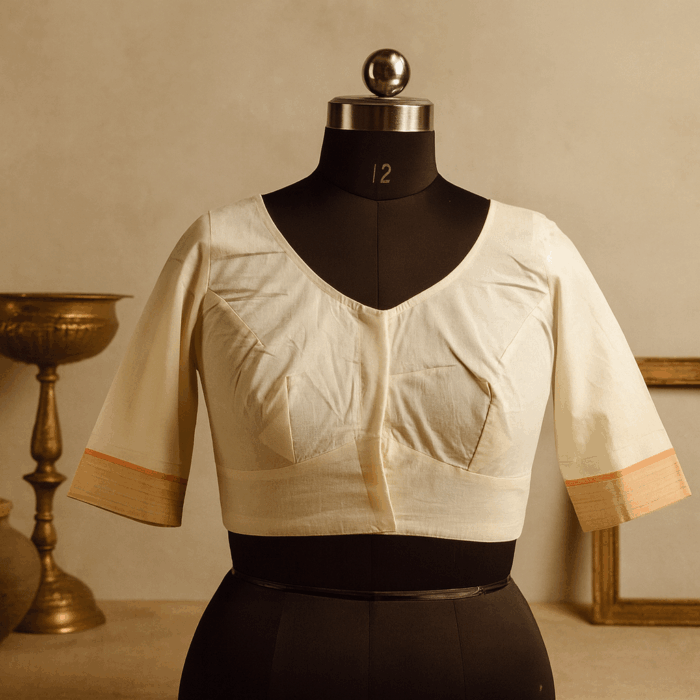 9060ad73-4ca2-41e3-900c-93c470d9ddb2 Ethereal Gold – Handloom Cotton Kasavu Blouse - Image 1