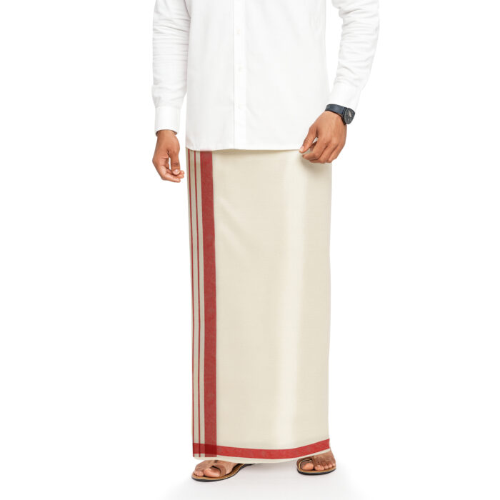 Dhoti_3 copy Bengal Khadi Muslin Red Stripes Dhoti (4) - Image 1