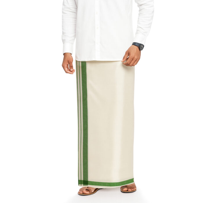 Dhoti_4 copy Bengal Khadi Muslin Green Stripes Dhoti (5) - Image 1