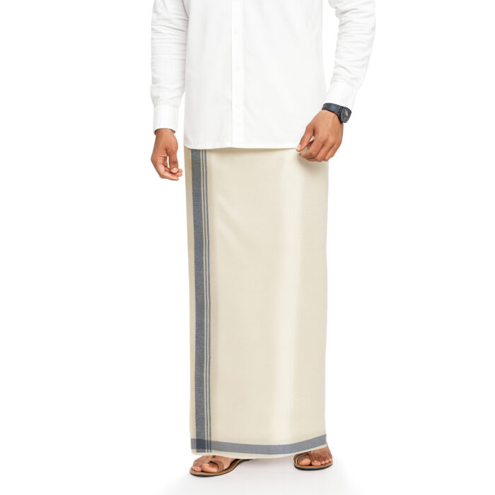 Dhoti_7 copy Bengal Khadi Muslin Grey Stripes Dhoti (7) - Image 1