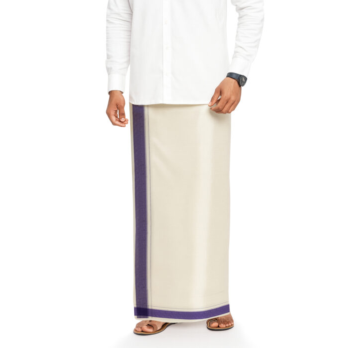 Dhoti_8 copy Bengal Khadi Muslin Violet Border Dhoti (1) - Image 1