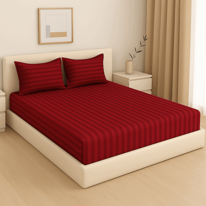 Premium 400 TC Cotton Striped Bedsheet with 2 Pillow Covers (17) - Image 2