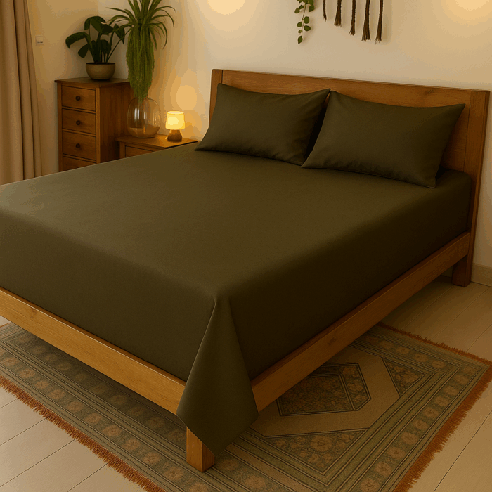 bd10(2) Premium 400 TC Plain Cotton Bedsheet with 2 Pillow Covers (6) - Image 1