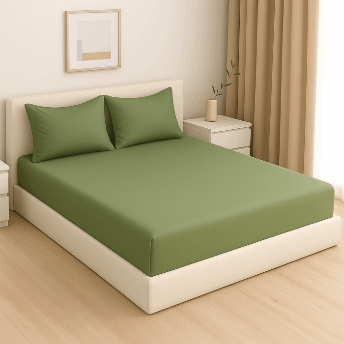 Premium 400 TC Plain Cotton Bedsheet with 2 Pillow Covers (7) - Image 2
